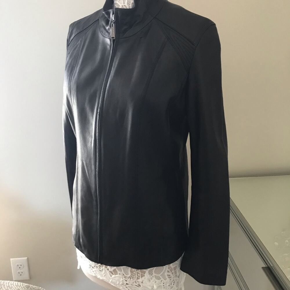 DKNY 100% Lamb Leather Women's Jacket Coat, Black, Size Large - Picture 2 of 7